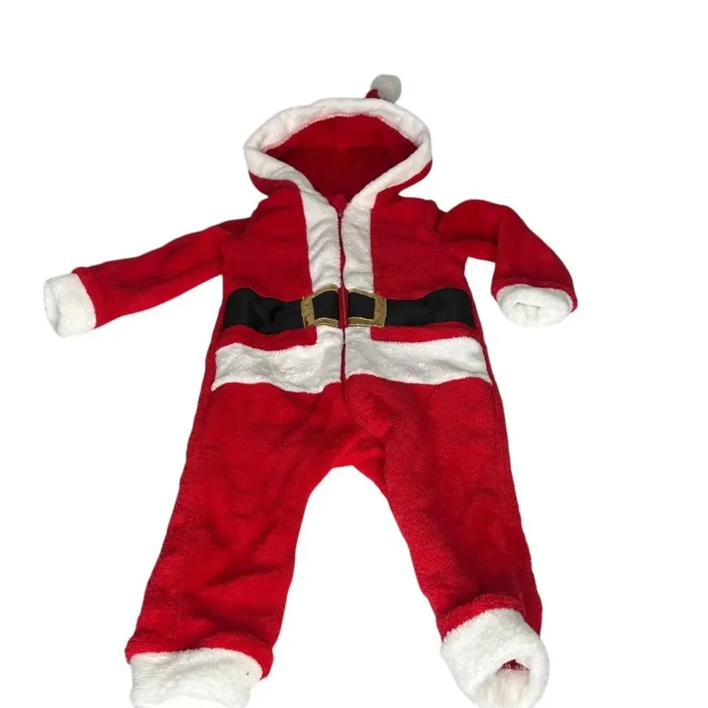 Little Stitch sz 18 mth Santa Claus fleece hooded zip up Christmas onesie
